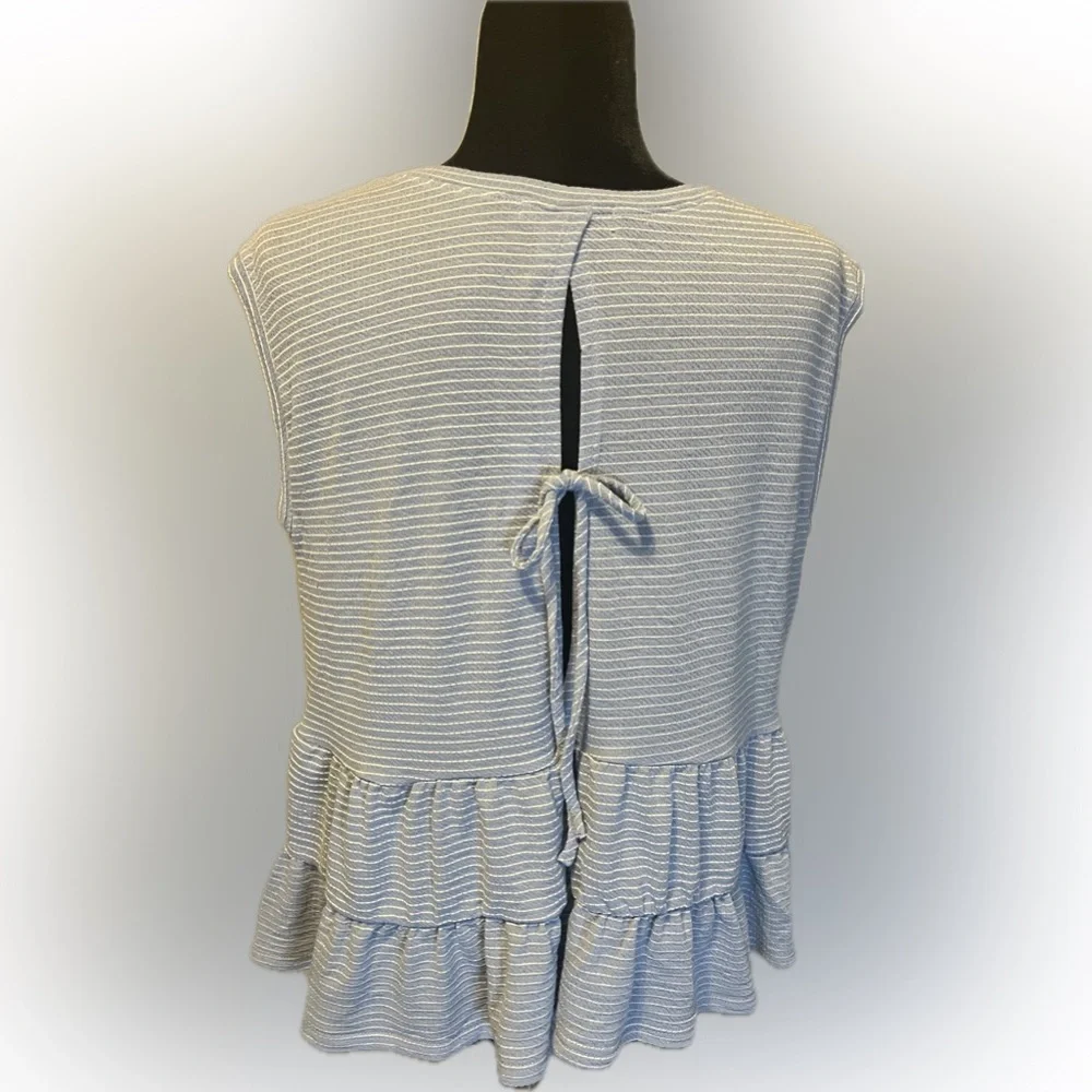 Good Luck Gem Oversized Ruffled Blue Tank size M - Picture 2 of 10